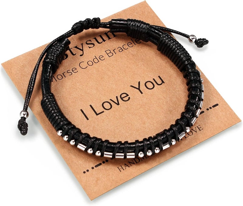 Btysun Valentines Day Gifts for Him Boyfriend Morse Code Bracelets for Men Husband Mens Bracelets Graduation Gifts for Him Fathers Day Adjustable Leather Bracelet Motivational Birthday Annivesary Jewelry Stocking Stuffers - Image 1
